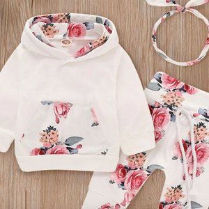 Infant Long Sleeve Floral Hoodie Sweatshirt Pants